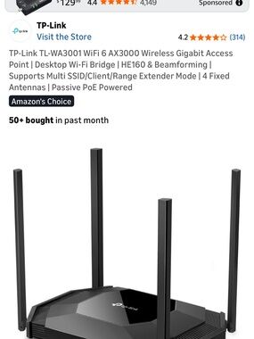 TP-Link Black WiFi 6 AX3000 Wireless Gigabit Access Point
